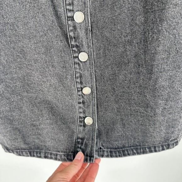 Lulus Corra Denim Mini Dress S Washed Black Button Front Jean Jumper Square Neck - Picture 7 of 12